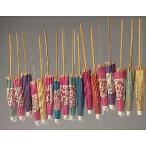 VTG (Set Of 17) 8” Decorative Paper Umbrellas From Japan Red Blue Yellow, Drink